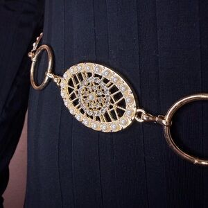 Windsor Gold Medallion Chain w/ Pearls & Rhinestones Statement Waist Belt NWT
